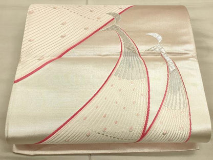 平和屋着物◎西陣　六通柄袋帯　唐織　孔雀文　銀糸　正絹　逸品　CAAU1339ft