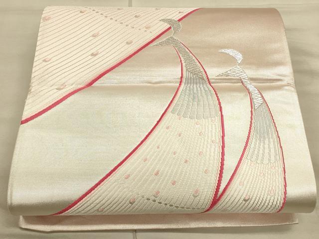 平和屋着物◎西陣　六通柄袋帯　唐織　孔雀文　銀糸　正絹　逸品　CAAU1339ft