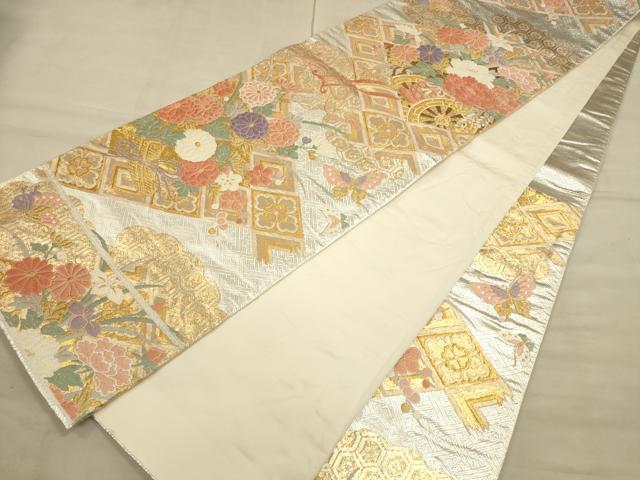 平和屋着物◎六通柄袋帯 幾何学間道 金糸 正絹 逸品 CAAU1347ft