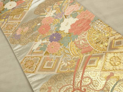 平和屋着物◎六通柄袋帯 幾何学間道 金糸 正絹 逸品 CAAU1347ft
