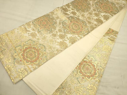平和屋着物◎六通柄袋帯 切嵌花文 金糸 正絹 逸品 CAAU1381ft
