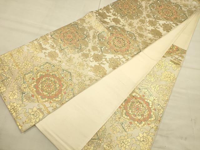 平和屋着物◎六通柄袋帯 切嵌花文 金糸 正絹 逸品 CAAU1381ft