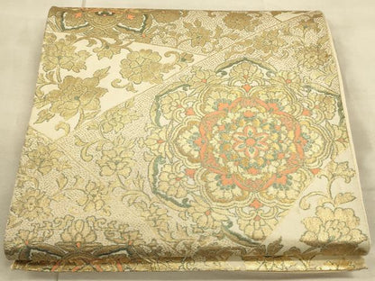 平和屋着物◎六通柄袋帯 切嵌花文 金糸 正絹 逸品 CAAU1381ft