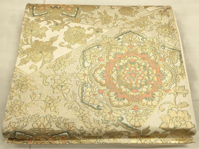 平和屋着物◎六通柄袋帯 切嵌花文 金糸 正絹 逸品 CAAU1381ft