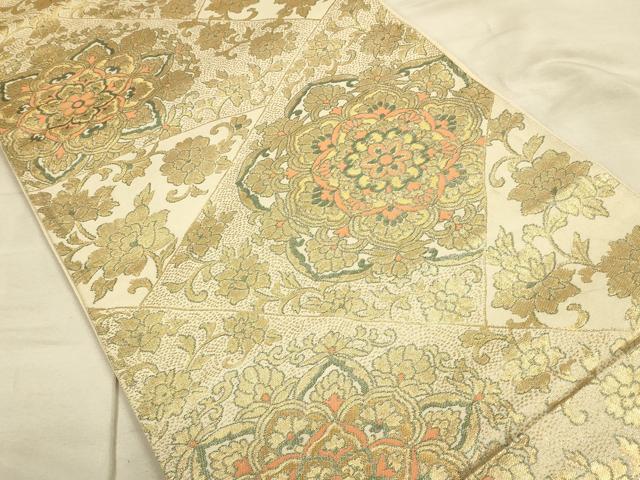 平和屋着物◎六通柄袋帯 切嵌花文 金糸 正絹 逸品 CAAU1381ft