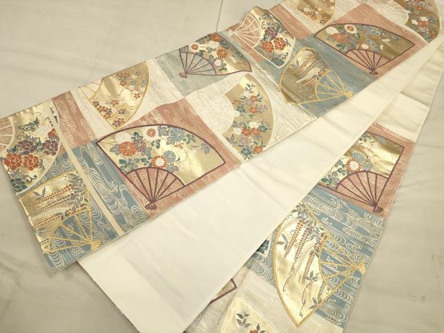 平和屋着物◎六通柄袋帯 市松扇面取花紋 金糸 正絹 逸品 CAAU1383ft