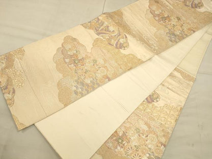 平和屋着物◎六通柄袋帯　雲取り花文　金銀糸　正絹　逸品　CAAU1384ft