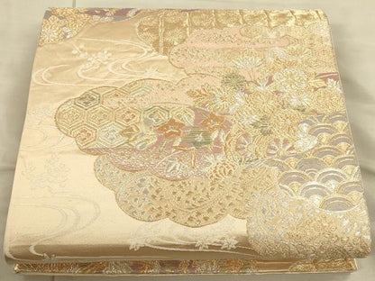 平和屋着物◎六通柄袋帯　雲取り花文　金銀糸　正絹　逸品　CAAU1384ft