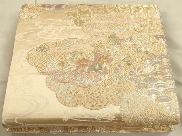平和屋着物◎六通柄袋帯　雲取り花文　金銀糸　正絹　逸品　CAAU1384ft
