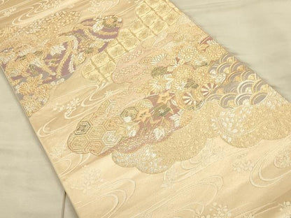 平和屋着物◎六通柄袋帯　雲取り花文　金銀糸　正絹　逸品　CAAU1384ft