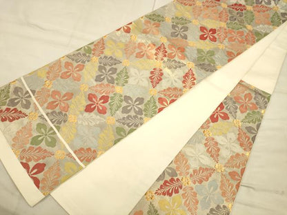 平和屋着物◎六通柄袋帯 花菱紋 金糸 正絹 逸品 CAAU1386ft