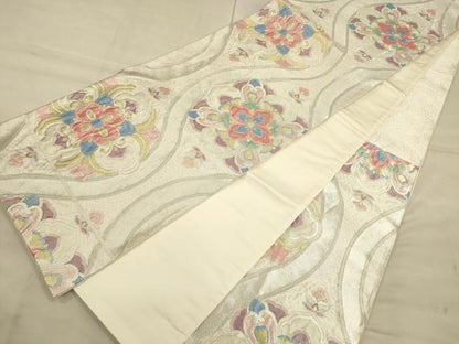 平和屋着物◎六通柄袋帯 立涌花文 金銀糸 正絹 逸品 CAAU1387ft