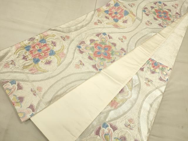平和屋着物◎六通柄袋帯 立涌花文 金銀糸 正絹 逸品 CAAU1387ft