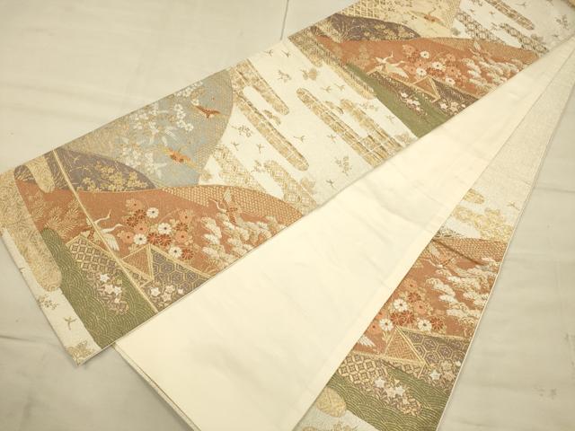 平和屋着物◎六通柄袋帯 飛鶴吉祥文 金糸 正絹 逸品 CAAU1408ft