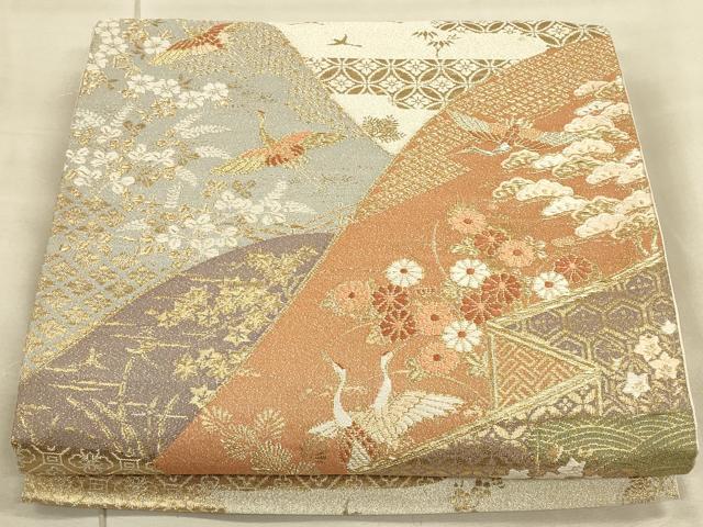 平和屋着物◎六通柄袋帯 飛鶴吉祥文 金糸 正絹 逸品 CAAU1408ft