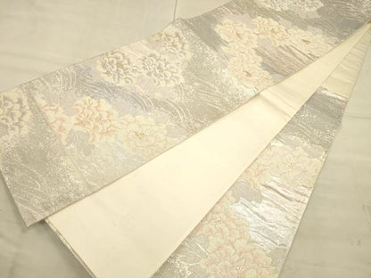 平和屋着物◎六通柄袋帯 牡丹 銀糸 正絹 逸品 CAAU1409ft