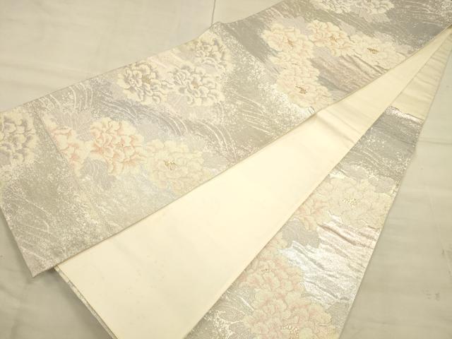 平和屋着物◎六通柄袋帯 牡丹 銀糸 正絹 逸品 CAAU1409ft