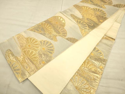 平和屋着物◎六通柄袋帯 エ霞菊文 金糸 正絹 逸品 CAAU1412ft