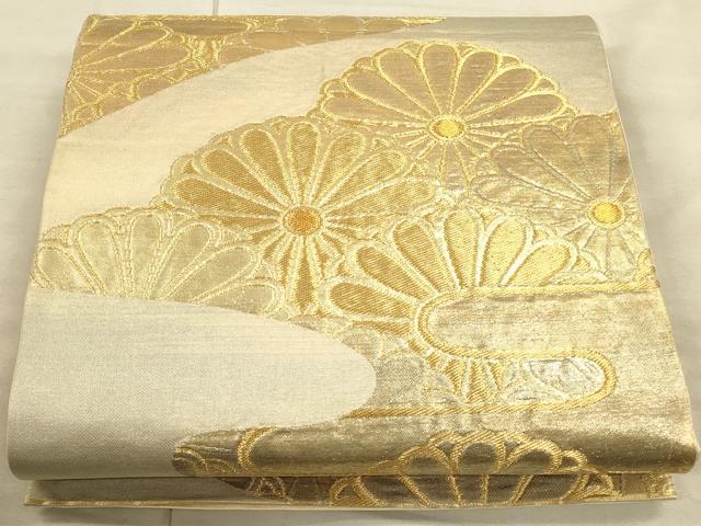 平和屋着物◎六通柄袋帯 エ霞菊文 金糸 正絹 逸品 CAAU1412ft