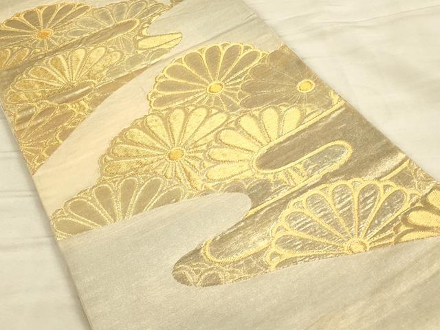 平和屋着物◎六通柄袋帯 エ霞菊文 金糸 正絹 逸品 CAAU1412ft