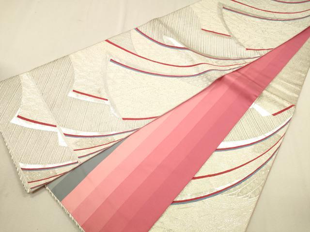 平和屋着物◎六通柄袋帯　孔雀羽文　銀糸　正絹　逸品　CAAU1415ft
