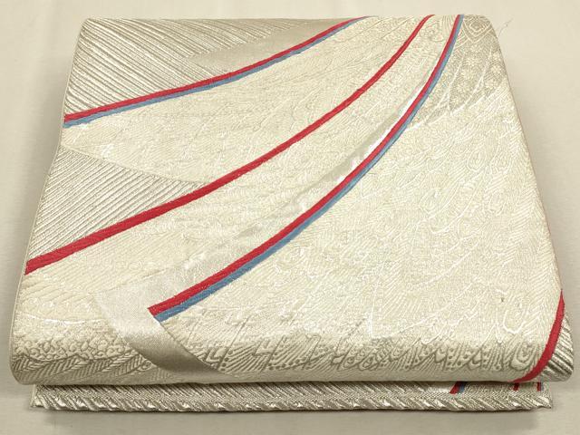 平和屋着物◎六通柄袋帯　孔雀羽文　銀糸　正絹　逸品　CAAU1415ft