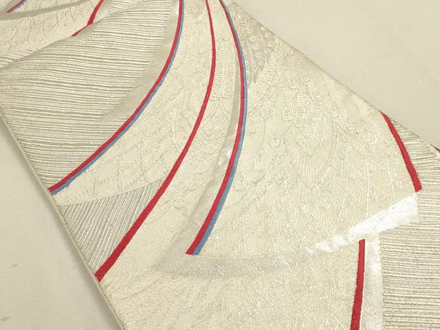 平和屋着物◎六通柄袋帯　孔雀羽文　銀糸　正絹　逸品　CAAU1415ft