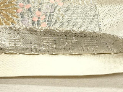 平和屋着物◎六通柄袋帯 唐織 重ね扇花鳥文 全プラチナ箔 正絹 逸品 CAAU1419ft