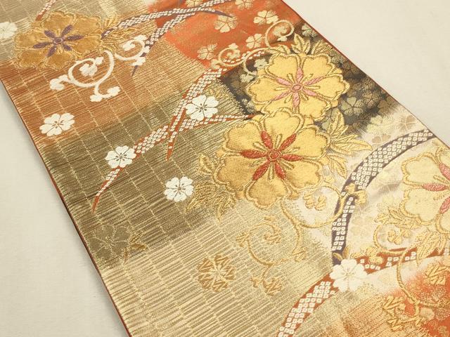 平和屋着物◎六通柄袋帯 吉祥花文 金糸 正絹 逸品 CAAU1448ft