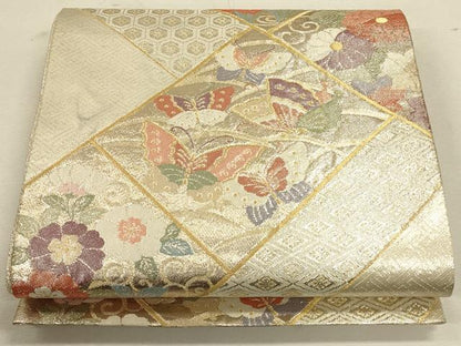 平和屋着物◎佐賀錦 六通柄袋帯 鴛鴦花文 金銀糸 正絹 逸品 CAAU1464ft
