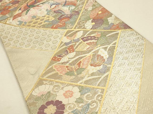 平和屋着物◎佐賀錦 六通柄袋帯 鴛鴦花文 金銀糸 正絹 逸品 CAAU1464ft