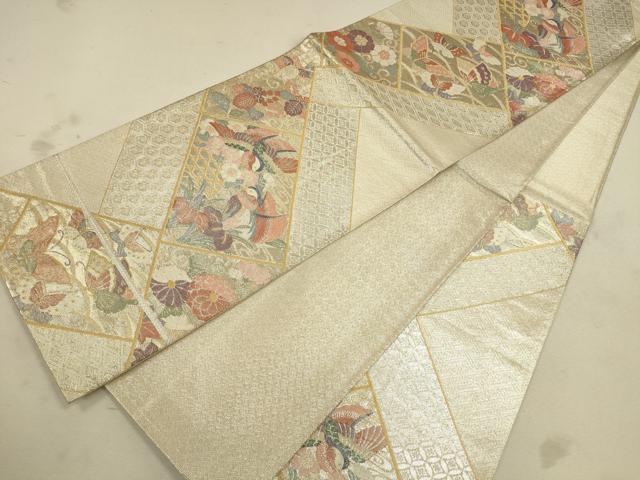 平和屋着物◎佐賀錦 六通柄袋帯 鴛鴦花文 金銀糸 正絹 逸品 CAAU1464ft