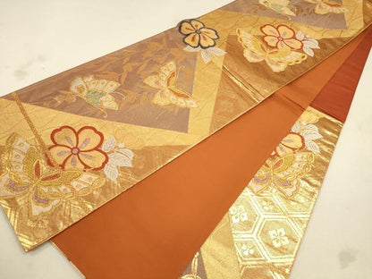 平和屋着物◎六通柄袋帯 花蝶文 金銀糸 正絹 逸品 CAAU1467ft