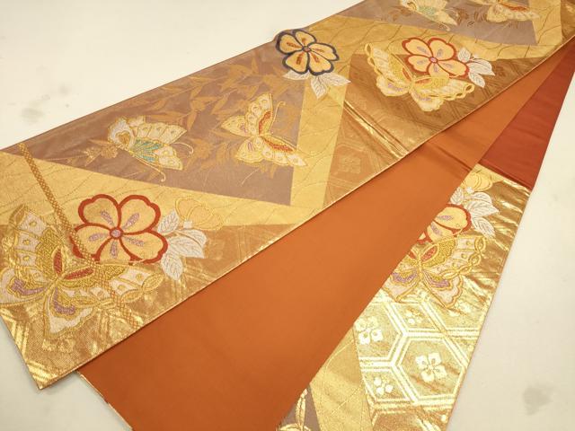 平和屋着物◎六通柄袋帯 花蝶文 金銀糸 正絹 逸品 CAAU1467ft