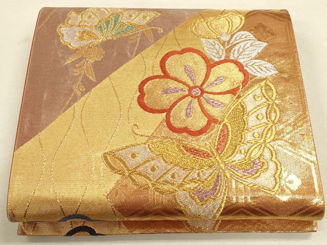 平和屋着物◎六通柄袋帯 花蝶文 金銀糸 正絹 逸品 CAAU1467ft