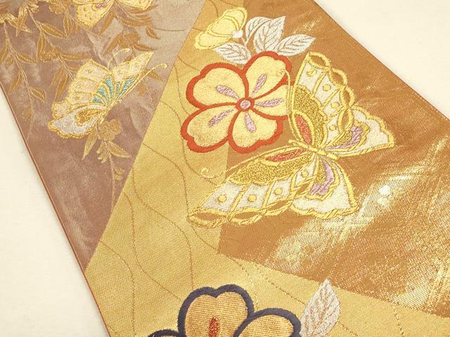 平和屋着物◎六通柄袋帯 花蝶文 金銀糸 正絹 逸品 CAAU1467ft