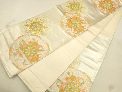 平和屋着物◎六通柄袋帯　鏡裏花鳥文　金銀糸　正絹　逸品　CAAU1472ft