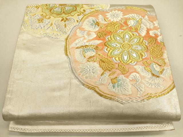 平和屋着物◎六通柄袋帯　鏡裏花鳥文　金銀糸　正絹　逸品　CAAU1472ft