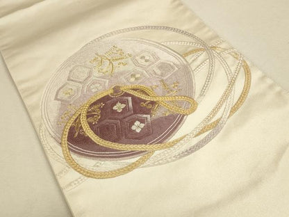平和屋着物◎太鼓柄袋帯 総刺繍 駒刺繍 鏡裏亀甲花文 金銀糸 正絹 逸品 CAAU1509ft