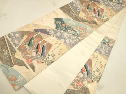 平和屋着物◎六通柄袋帯　唐織　群鶴花文　正絹　逸品　CAAU1518ft