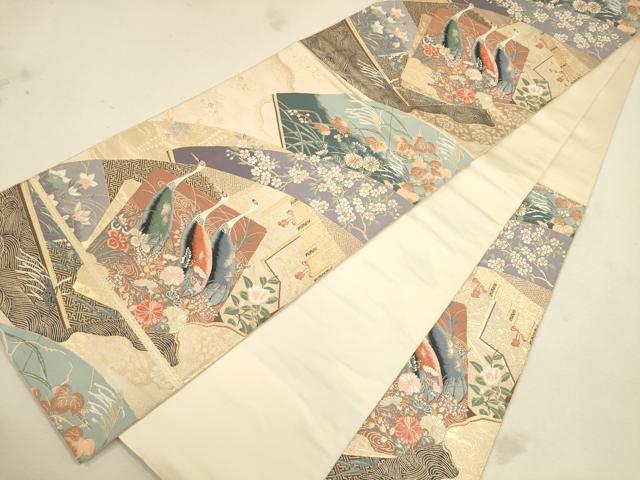 平和屋着物◎六通柄袋帯　唐織　群鶴花文　正絹　逸品　CAAU1518ft