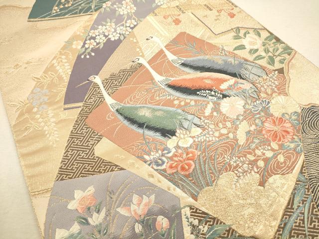 平和屋着物◎六通柄袋帯　唐織　群鶴花文　正絹　逸品　CAAU1518ft