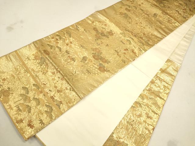 平和屋着物◎六通柄袋帯 流水吉祥花文 金糸 正絹 逸品 CAAU1519ft