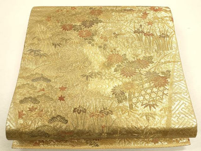 平和屋着物◎六通柄袋帯 流水吉祥花文 金糸 正絹 逸品 CAAU1519ft