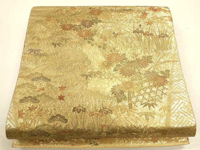 平和屋着物◎六通柄袋帯 流水吉祥花文 金糸 正絹 逸品 CAAU1519ft