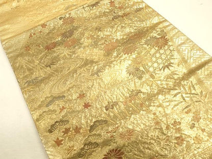 平和屋着物◎六通柄袋帯 流水吉祥花文 金糸 正絹 逸品 CAAU1519ft