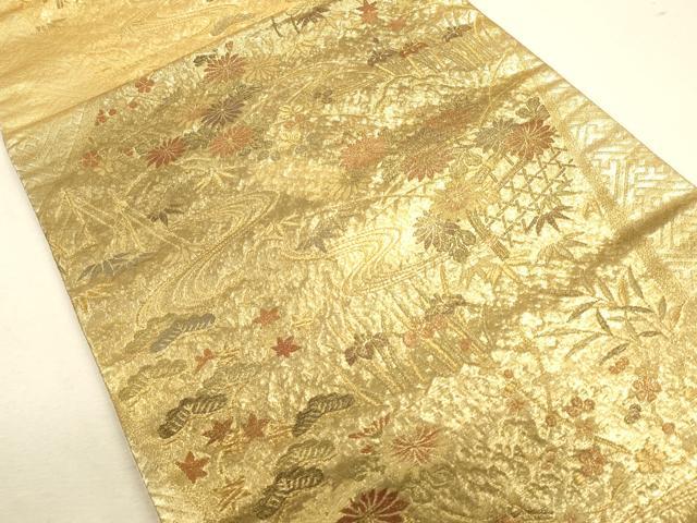 平和屋着物◎六通柄袋帯 流水吉祥花文 金糸 正絹 逸品 CAAU1519ft