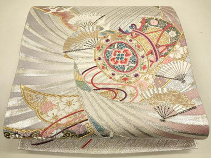 平和屋着物◎六通柄袋帯 唐織 孔雀花鼓文 金銀糸 正絹 逸品 CAAU1538ft