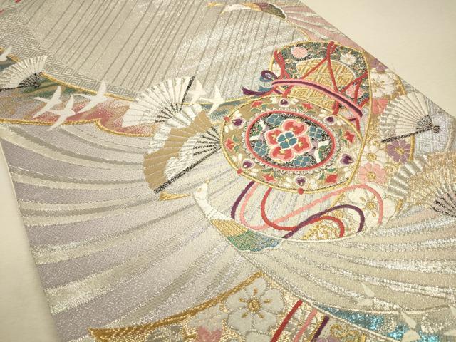 平和屋着物◎六通柄袋帯 唐織 孔雀花鼓文 金銀糸 正絹 逸品 CAAU1538ft