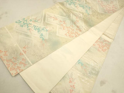平和屋着物◎六通柄袋帯 唐織 草花文 銀糸 正絹 逸品 CAAU1560ft